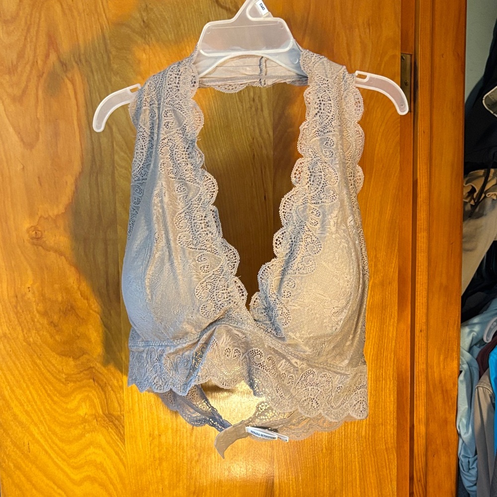 Zenana Outfitters Lace Halter Bralette- Light Gray